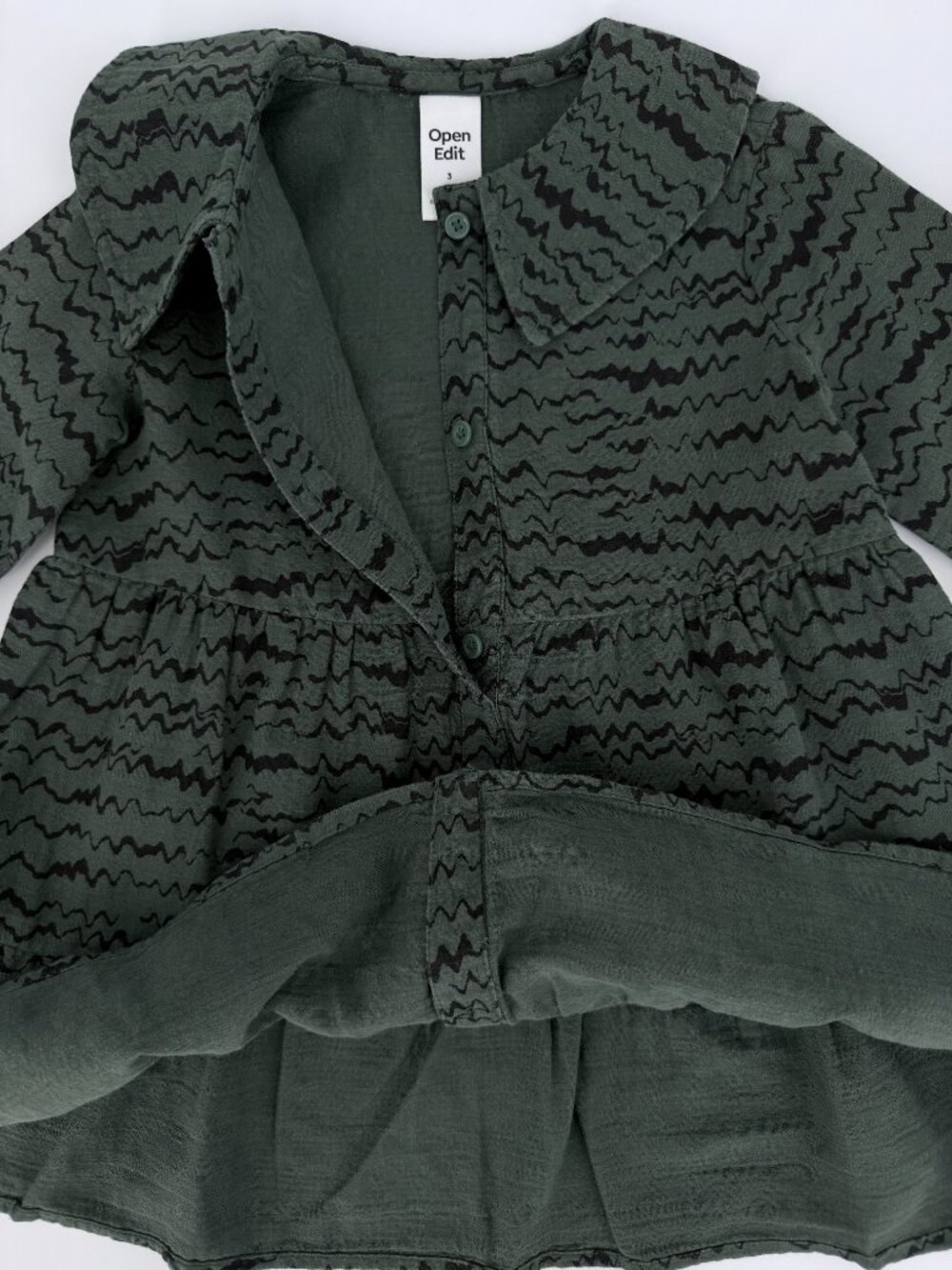 Open Edit Organic Cotton Tiered Shirt Dress Olive Green 3T - Picture 5 of 8